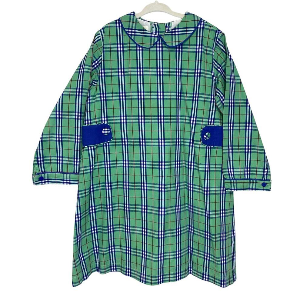 The Oaks Apparel Girls Oaklyn Green Navy Tartan Plaid Peter Pan Collar Dress 8